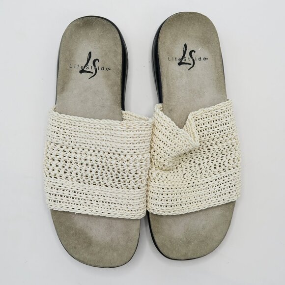 Vintage 90s LifeStride White Woven Wedge Sandals - Picture 7 of 10